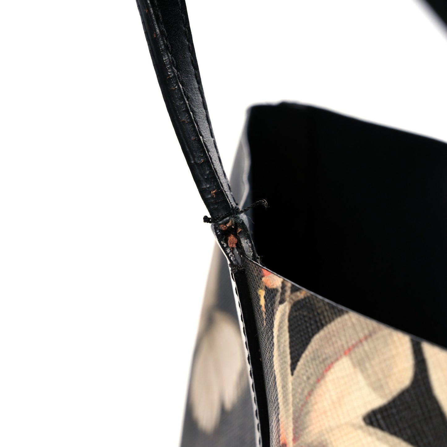 Coated Canvas Magnolia and Moth Print Medium Antigona Tote Black