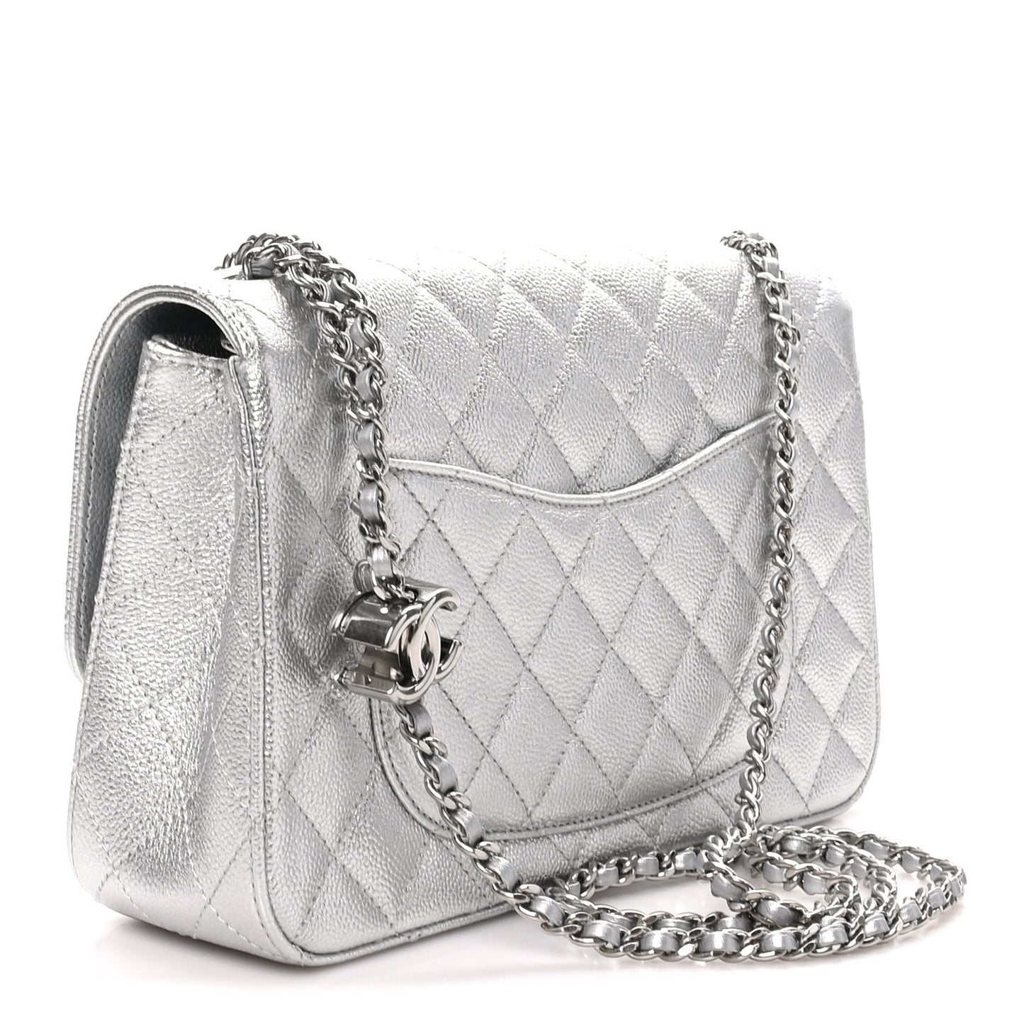 Metallic Caviar Quilted Medium CC Slide Flap Silver
