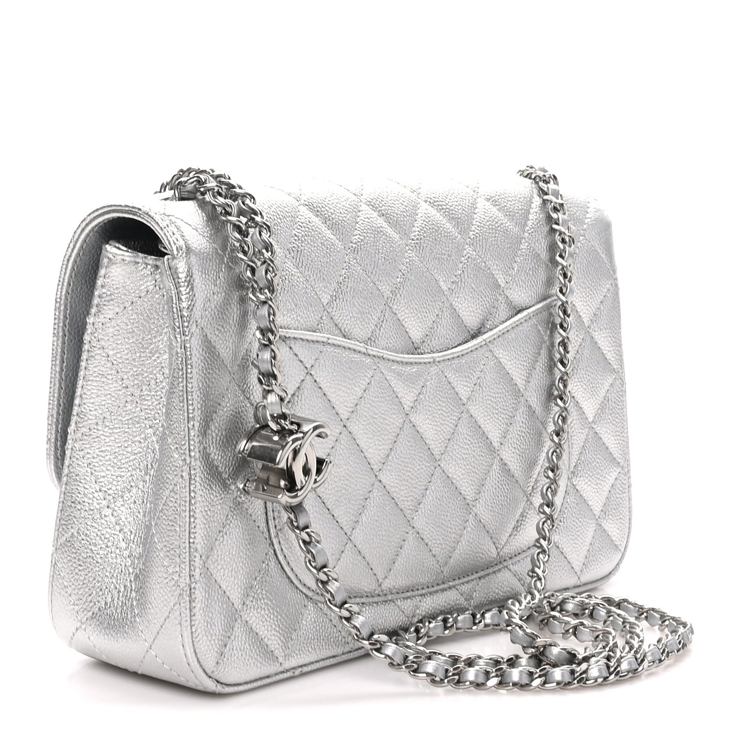 Chanel Metallic Caviar Quilted Medium CC Slide Flap Silver 2 of 10