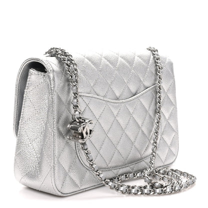 Chanel Metallic Caviar Quilted Medium CC Slide Flap Silver 2 of 10