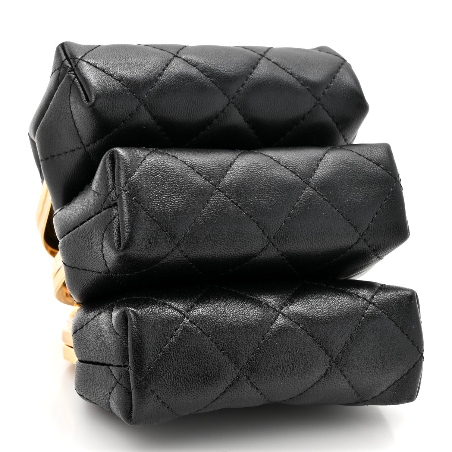 Chanel Lambskin Quilted Trio Kiss Lock Clutch With Chain Black 4 of 13