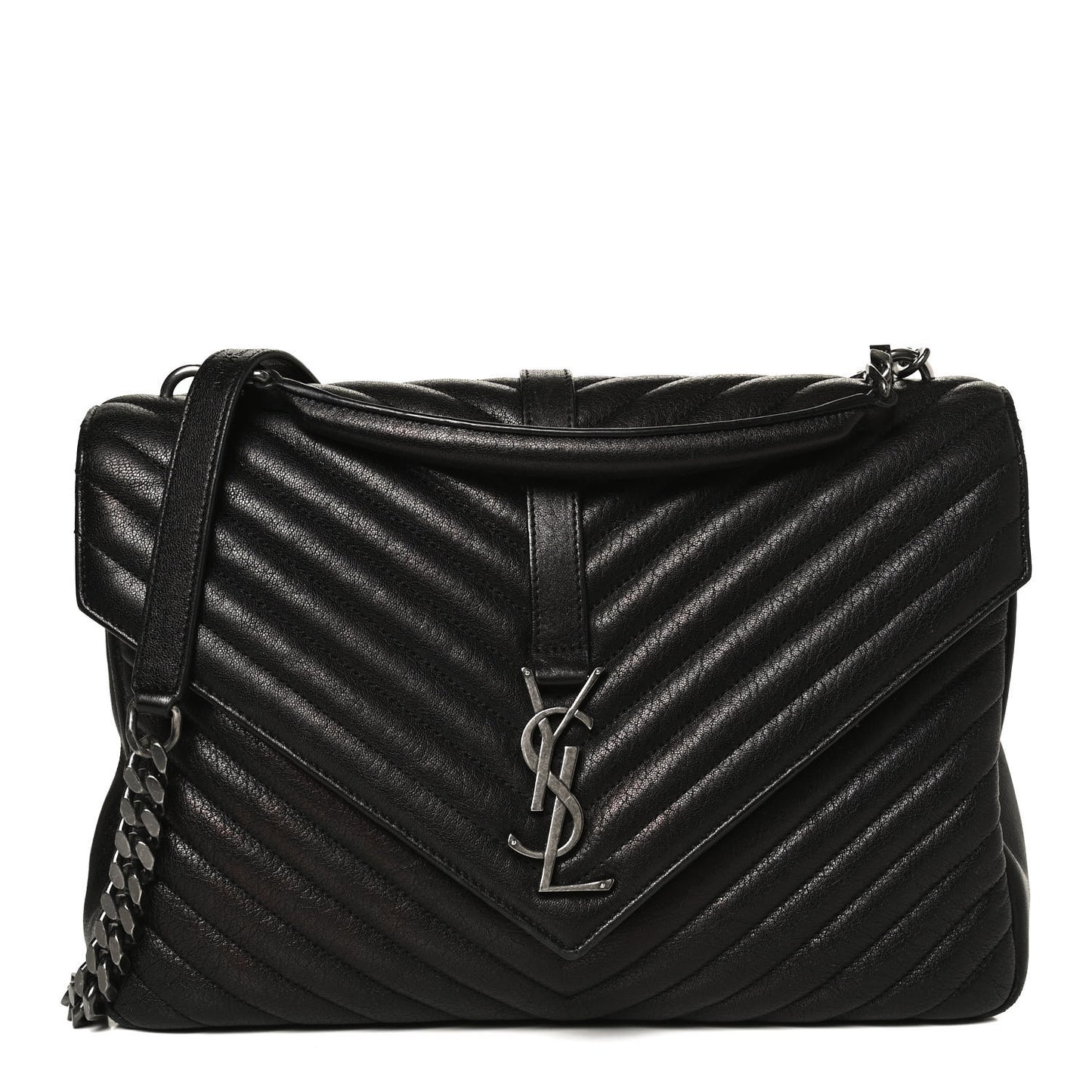 Sheepskin Matelasse Chevron Monogram Large College Satchel Black
