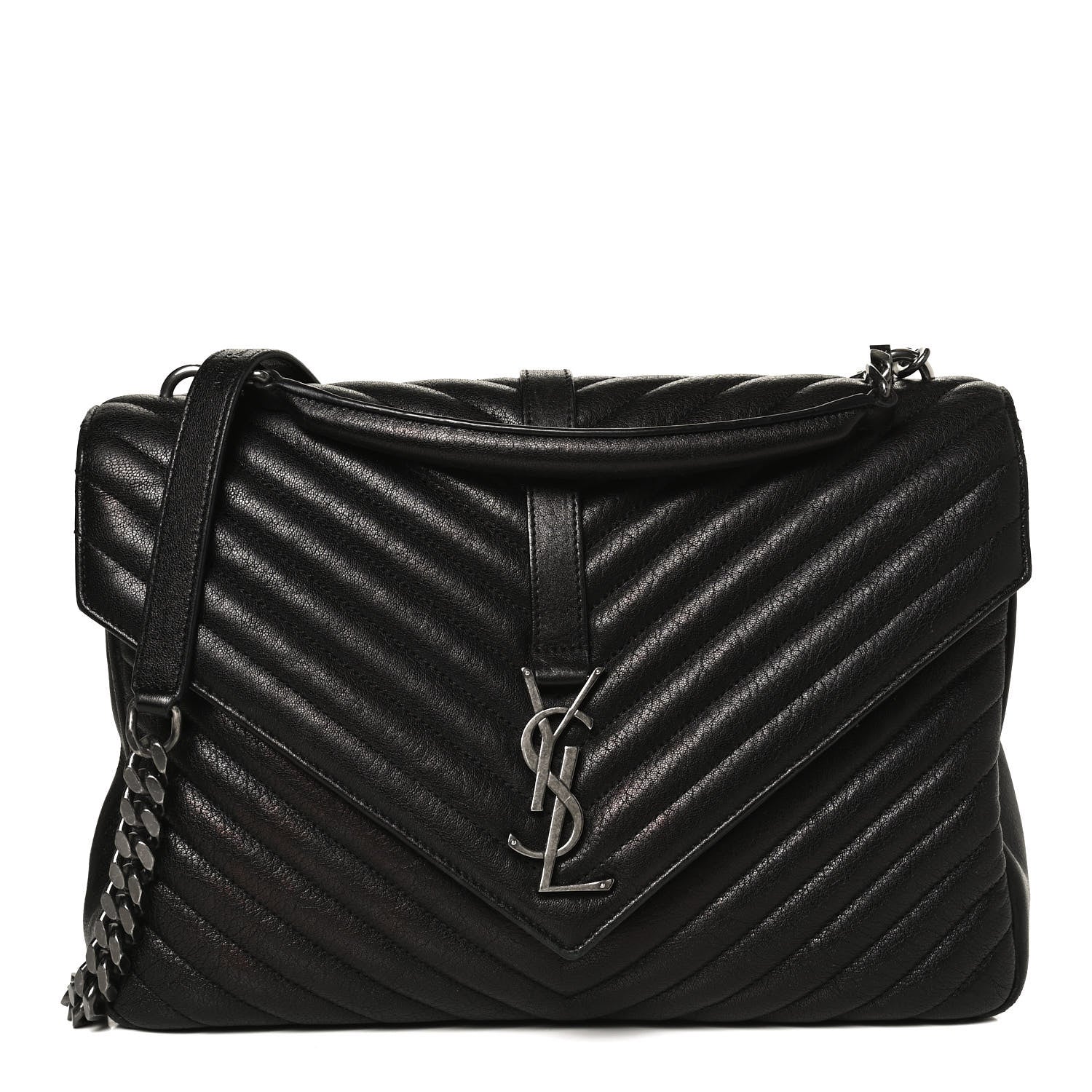 Saint Laurent Sheepskin Matelasse Chevron Monogram Large College Satchel Black 1 of 14