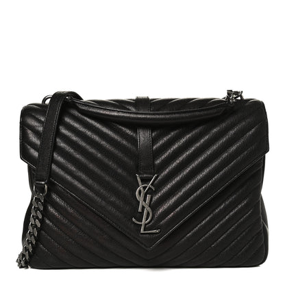 Saint Laurent Sheepskin Matelasse Chevron Monogram Large College Satchel Black 1 of 14
