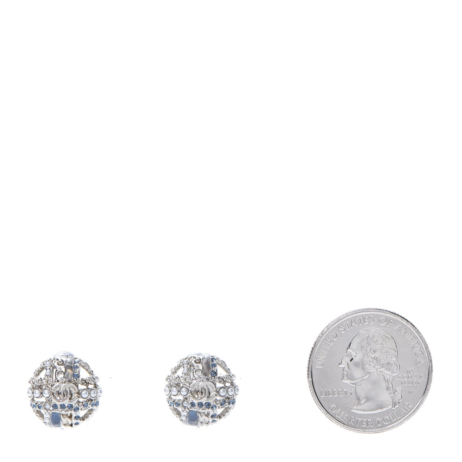 Chanel Pearl CC Round Earrings Silver Blue 2 of 5