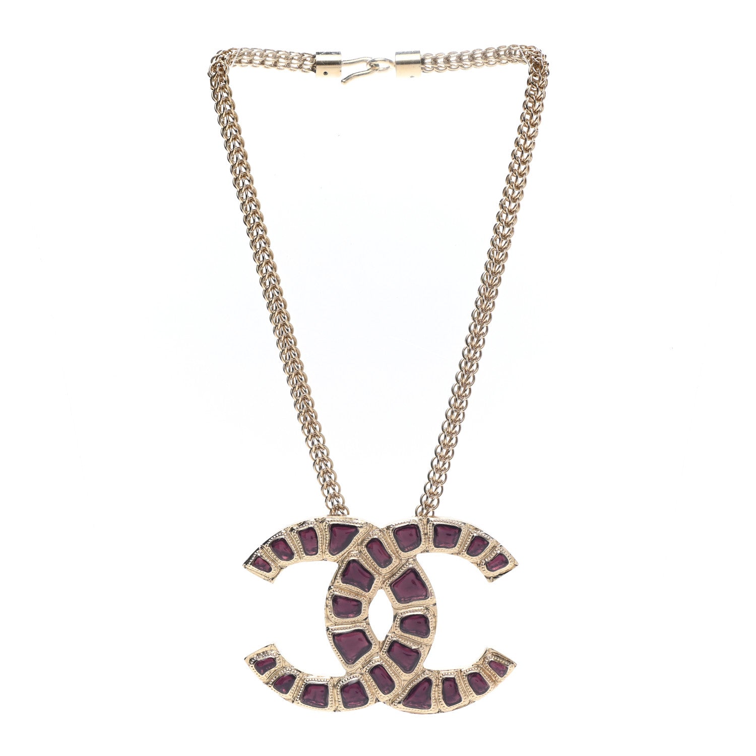 Chanel Resin Along The Nile CC Pendant Necklace Gold Purple 3 of 7