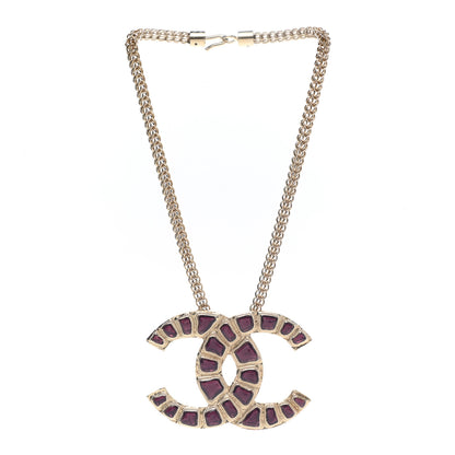 Chanel Resin Along The Nile CC Pendant Necklace Gold Purple 3 of 7