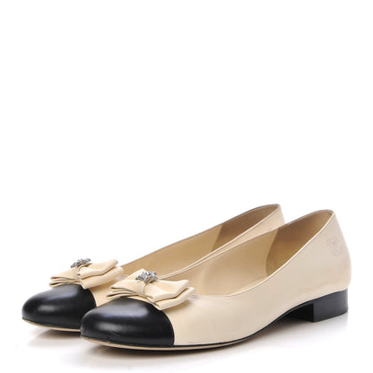 Chanel Lambskin Crystal CC Cap Toe Ballerina Flats 40.5 Beige Black 3 of 20