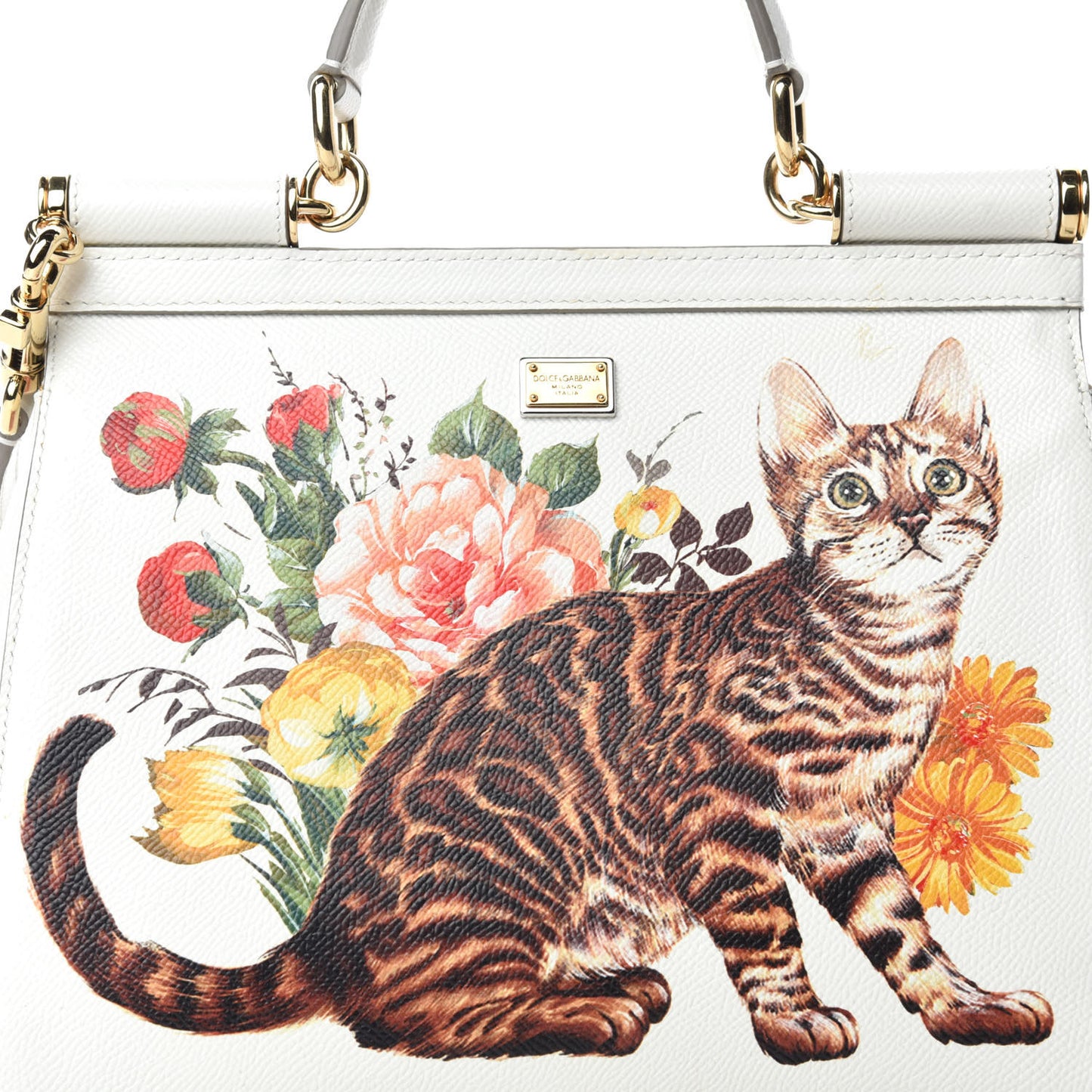 Dauphine Cat Print Medium Miss Sicily Satchel White Multicolor