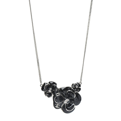 Chanel Enamel CC Camellia Necklace Silver Black 1 of 4