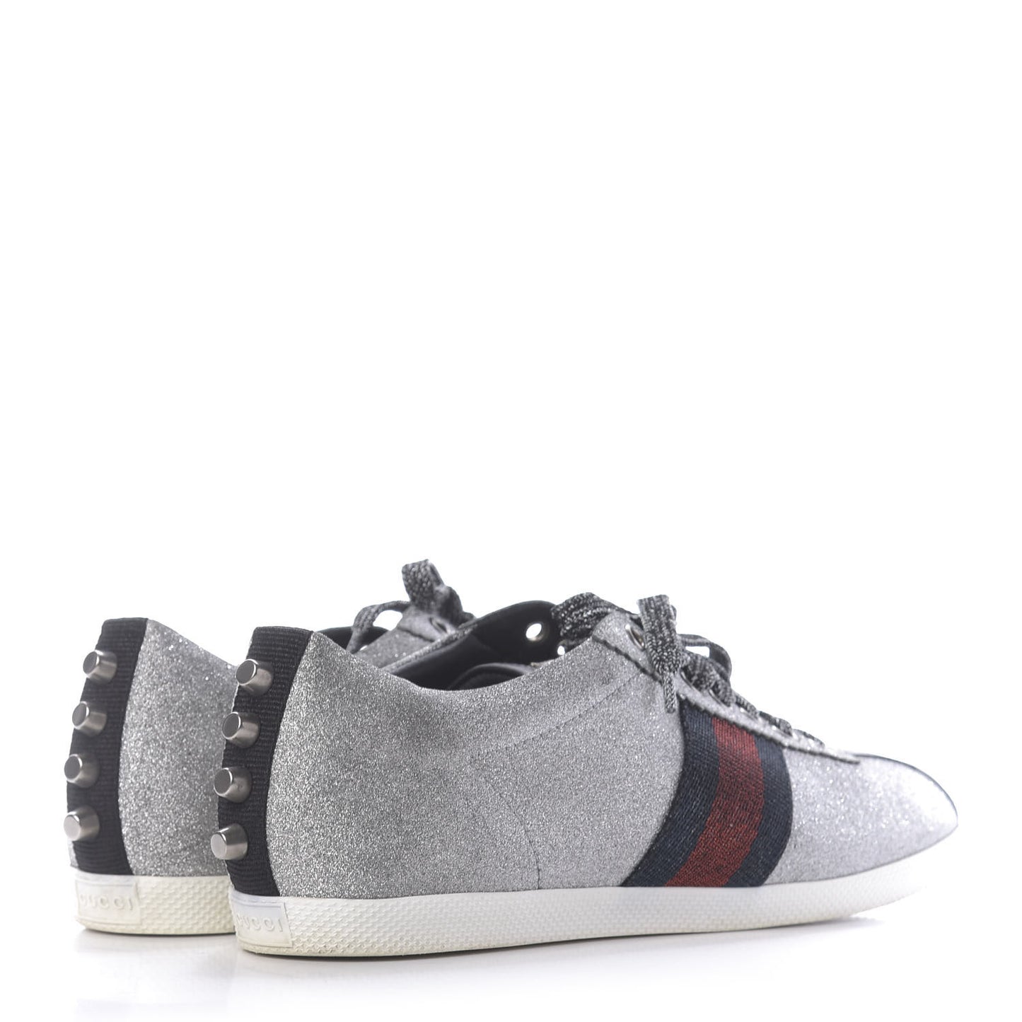 Glitter Fabric Studded Womens Web Sneakers 39 Silver