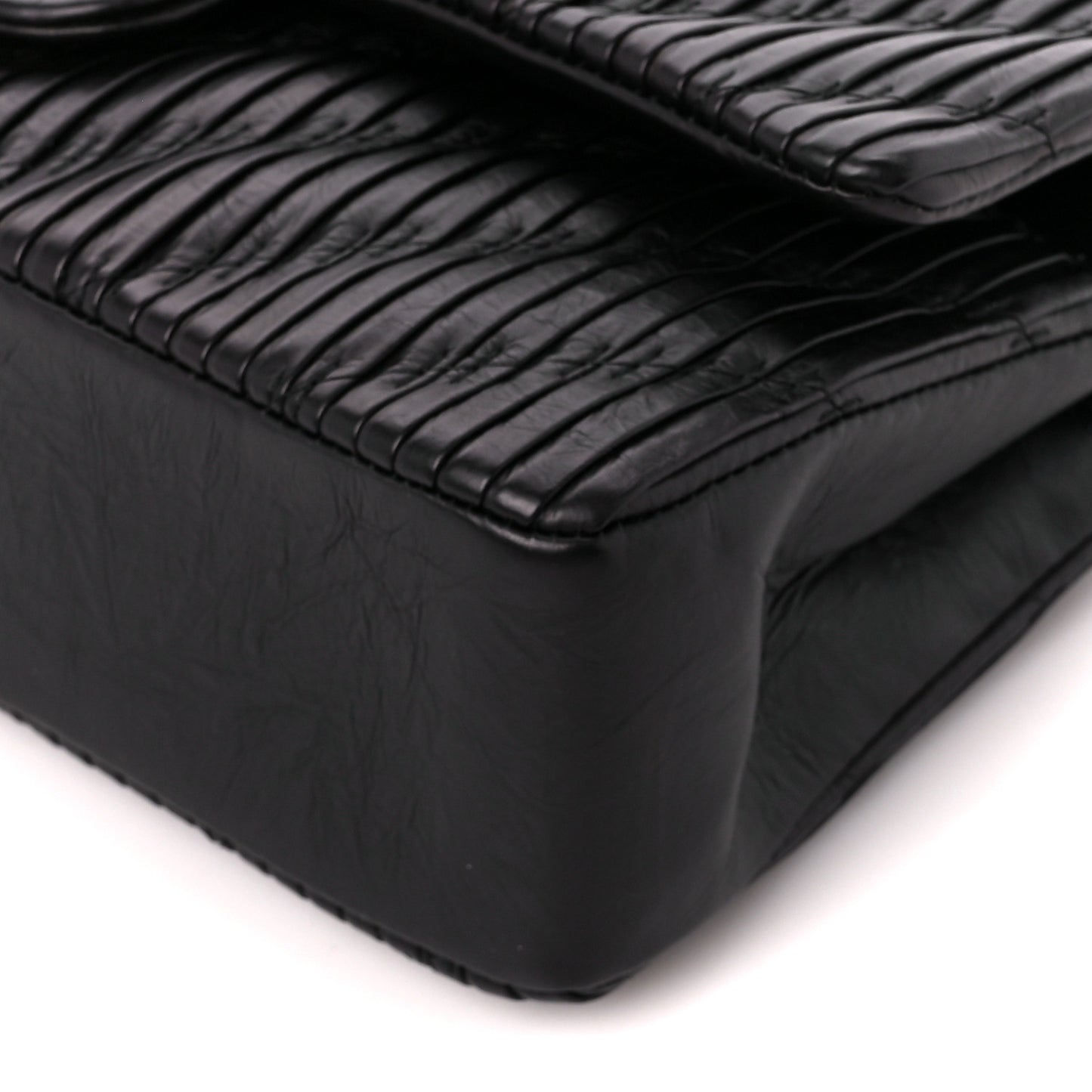 Calfskin Coco Pleats Medium Double Flap Black