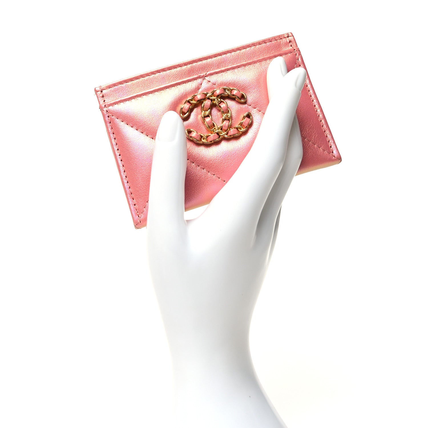 Chanel Iridescent Calfskin Quilted Chanel 19 Card Holder Pink 2 of 11