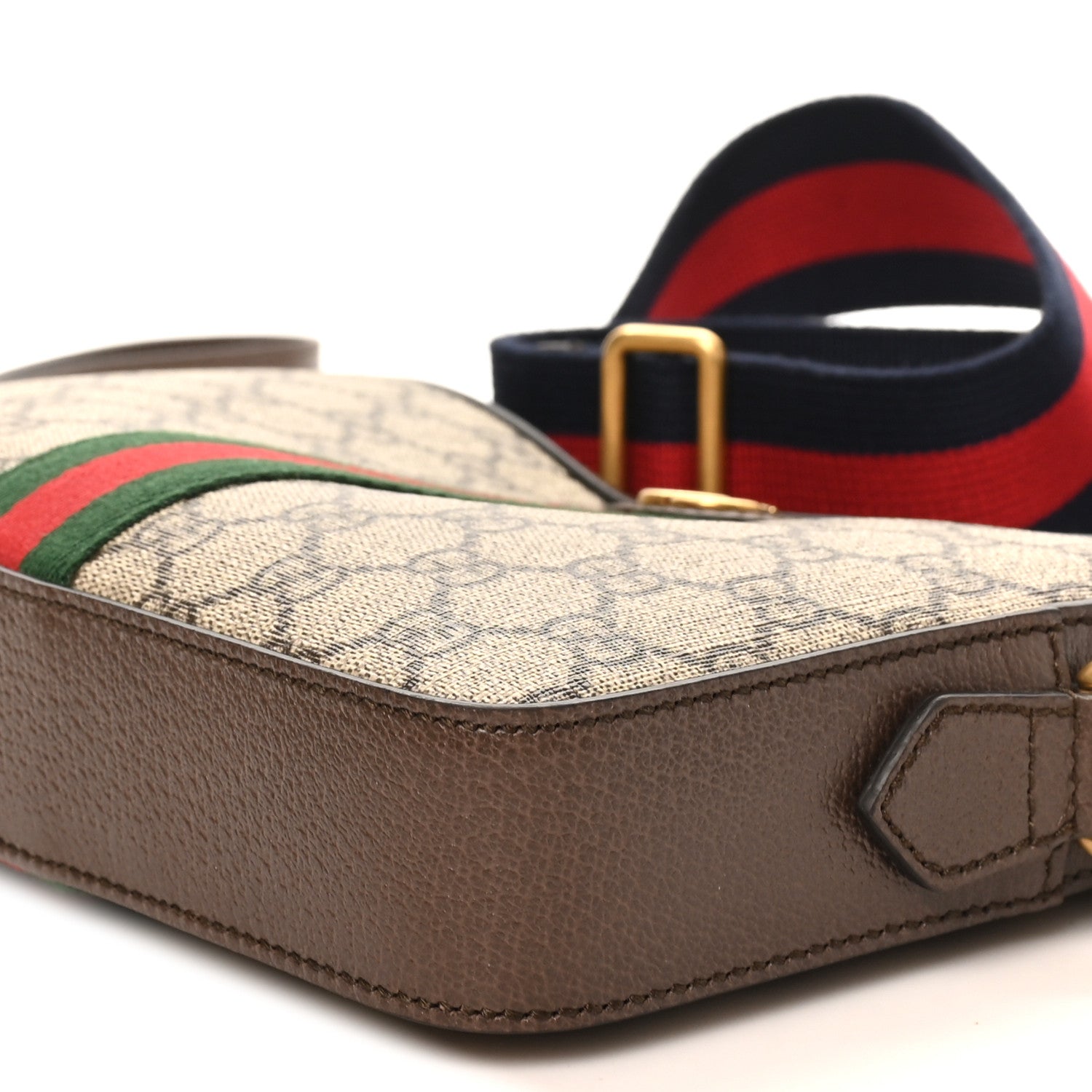 Gucci GG Supreme Monogram Textured Dollar Calfskin Web Ophidia Wristlet Shoulder Bag Beige Ebony New Acero 10 of 11