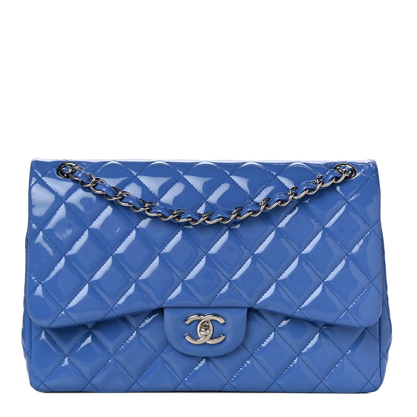 Patent Quilted Jumbo Double Flap Blue