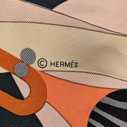 Hermes Silk Parade En Fanfare Twilly Noir Caramel Gris 4 of 5