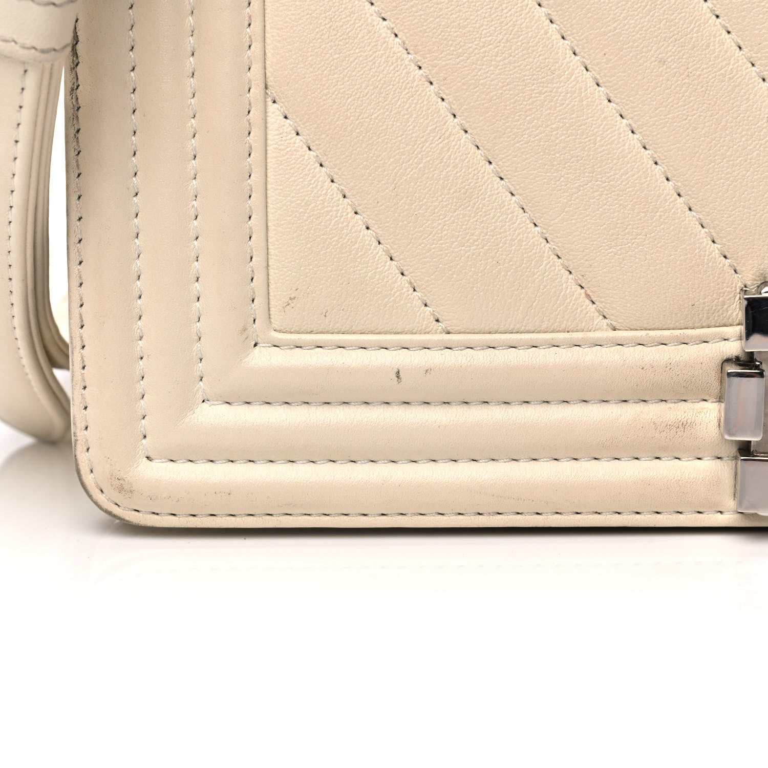 Chanel Calfskin Chevron Quilted Medium Boy Flap White 11 of 12
