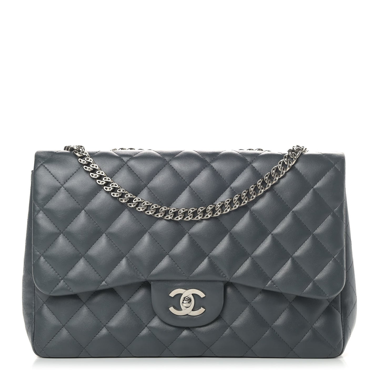 Lambskin Quilted Jumbo Single Flap Bijoux Chain Dark Grey