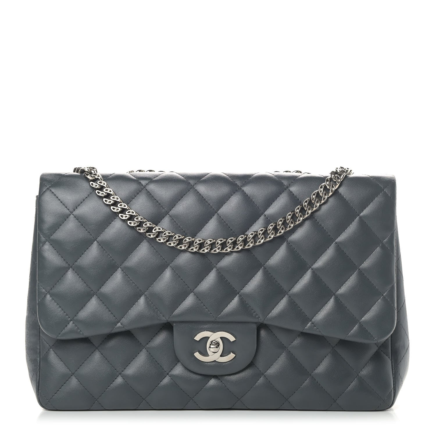 Chanel Lambskin Quilted Jumbo Single Flap Bijoux Chain Dark Grey 1 of 5