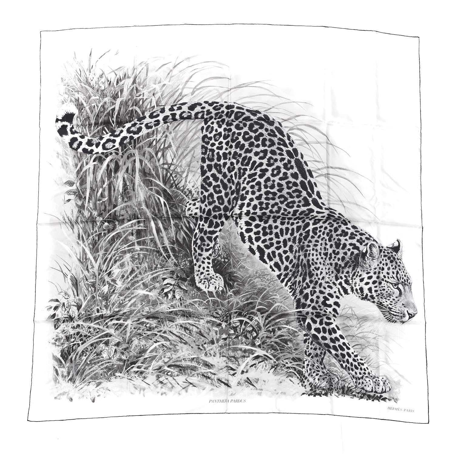 Hermes Silk Panthera Pardus Scarf 140 Black White Anthracite 1 of 5
