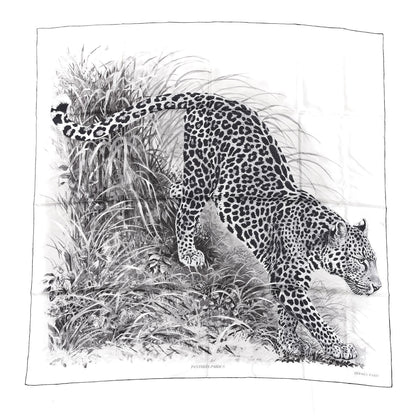Hermes Silk Panthera Pardus Scarf 140 Black White Anthracite 1 of 5