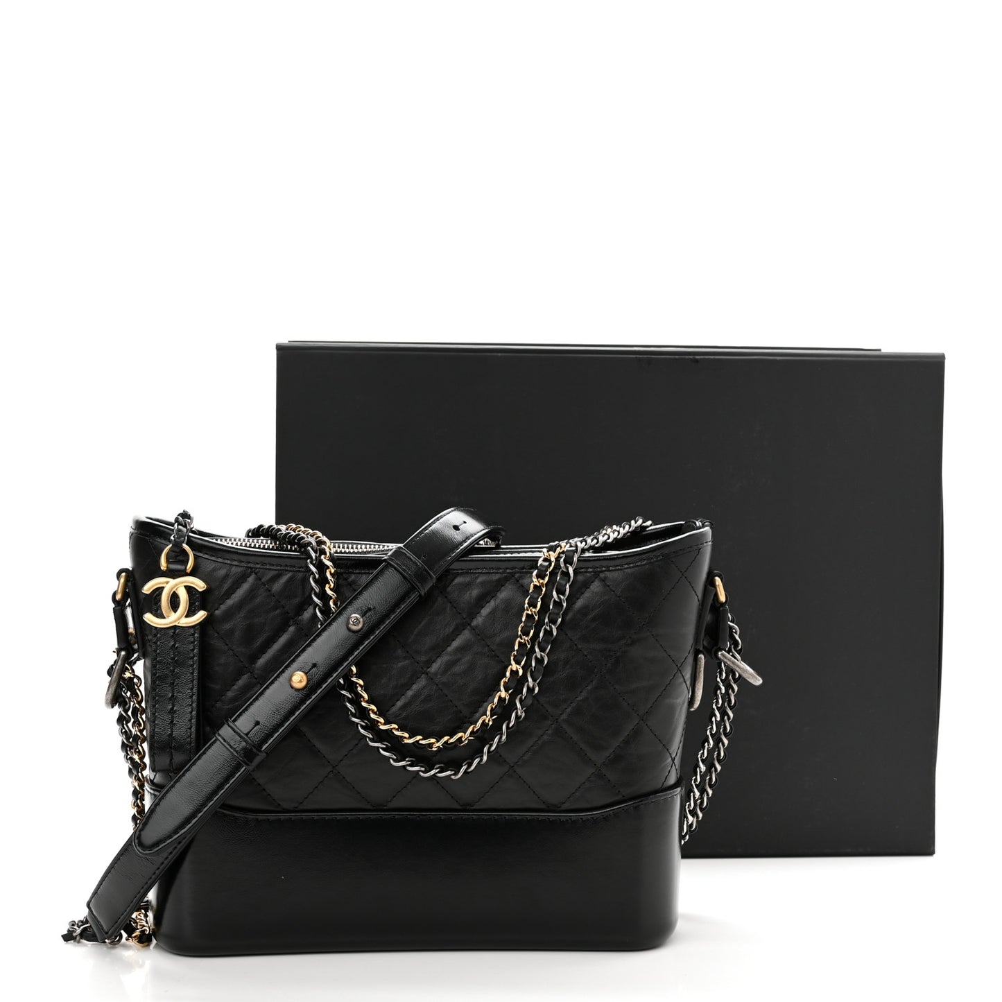 Aged Calfskin Quilted New Medium Gabrielle Hobo Black