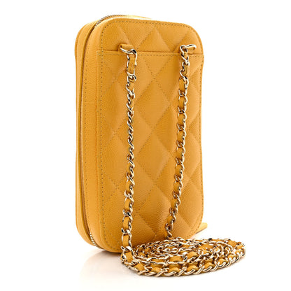 Chanel Caviar Quilted Phone Holder Wallet On Chain WOC Yellow 3 of 12