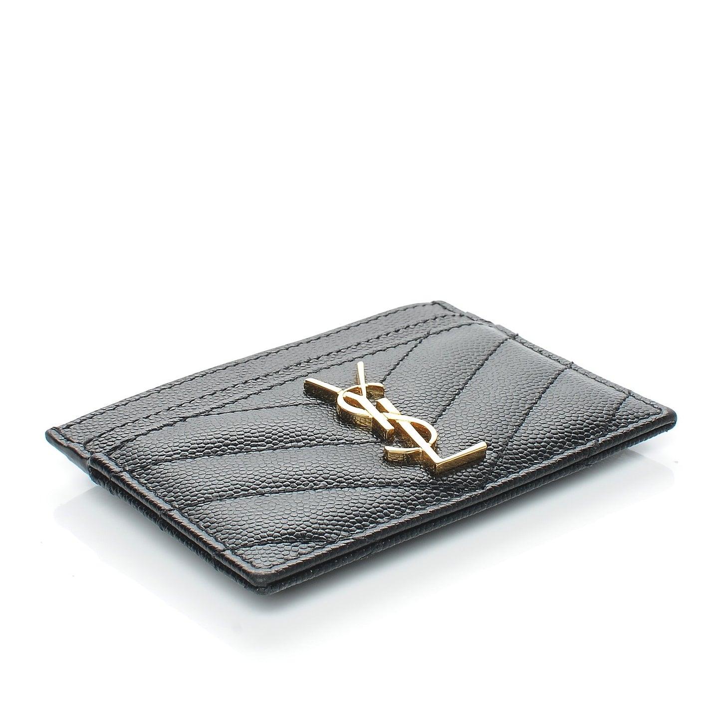 Grain De Poudre Matelasse Chevron Monogram Credit Card Case Black