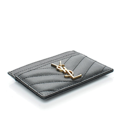 Saint Laurent Grain De Poudre Matelasse Chevron Monogram Credit Card Case Black 4 of 7