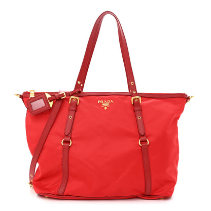 Prada Tessuto Nylon Saffiano Tote Red 1 of 12