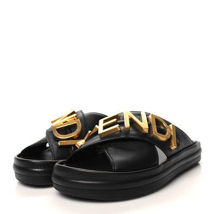 Fendi Vitello Womens Fendigraphy Slide Sandals 36 Black 3 of 9