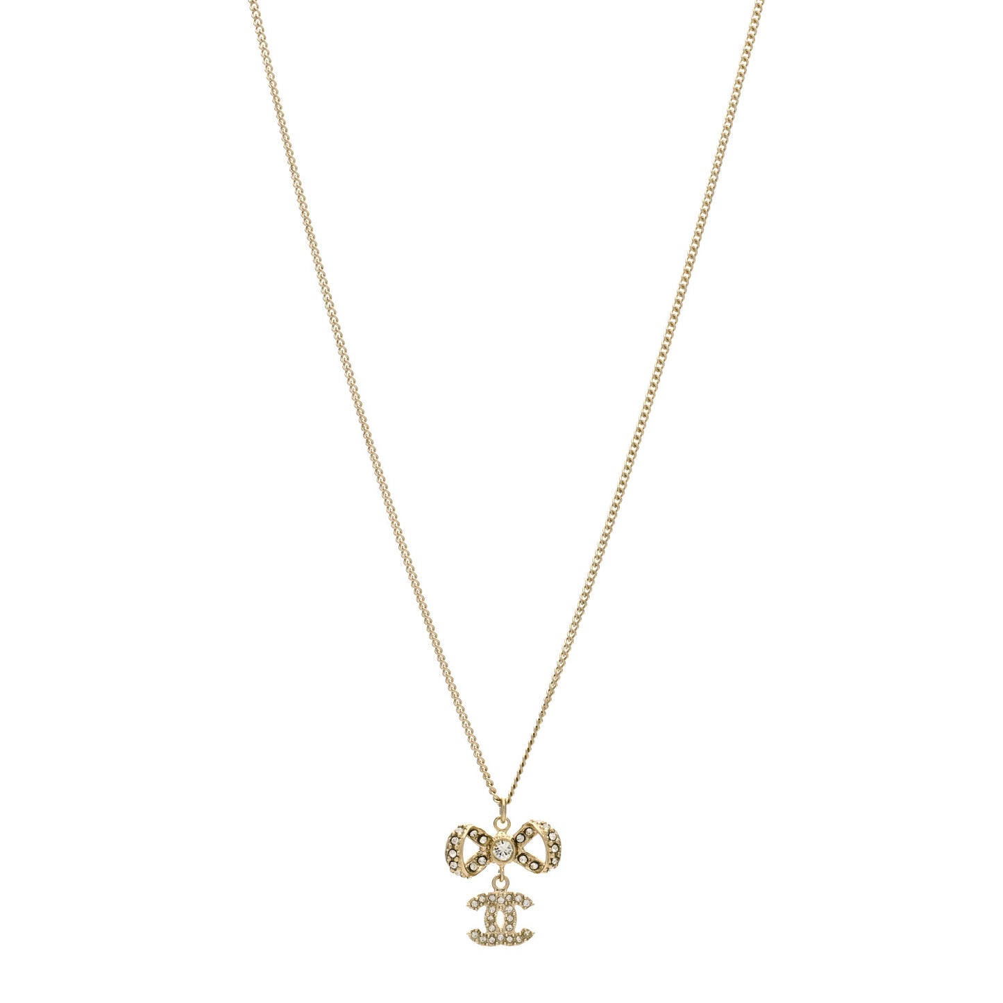 Crystal CC Bow Necklace Gold