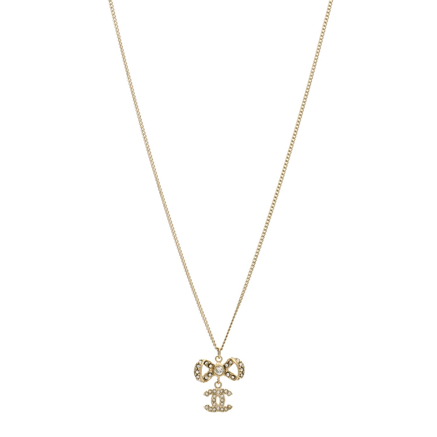 Chanel Crystal CC Bow Necklace Gold 1 of 3