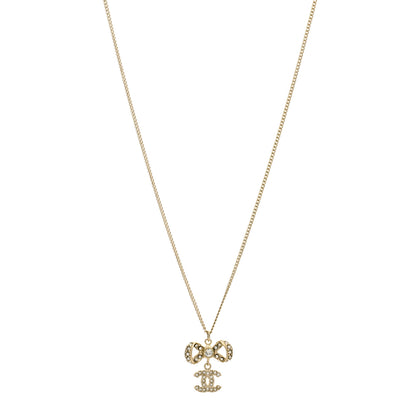 Chanel Crystal CC Bow Necklace Gold 1 of 3