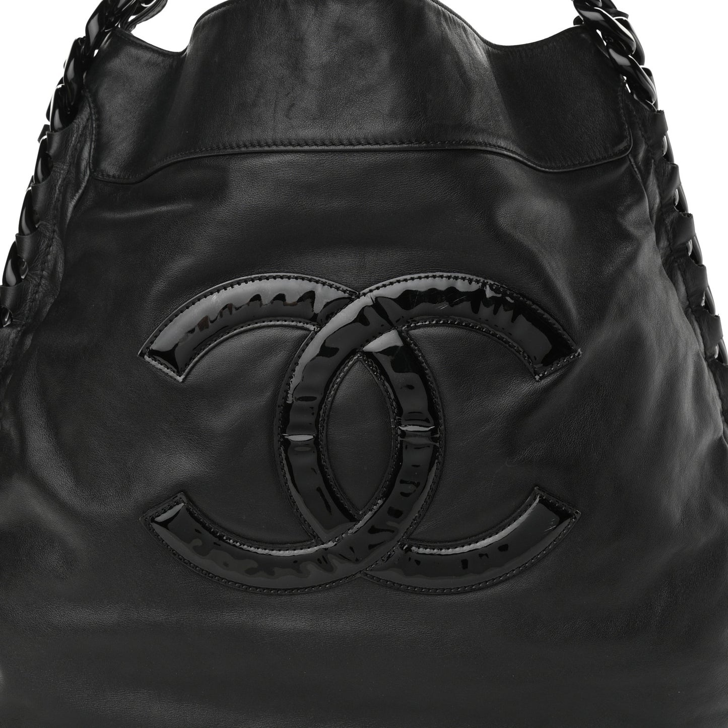 Calfskin Modern Chain Rhodoid Hobo Black