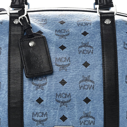 MCM Visetos Medium Traveler Weekender Duffle Bag Blue Black 7 of 9