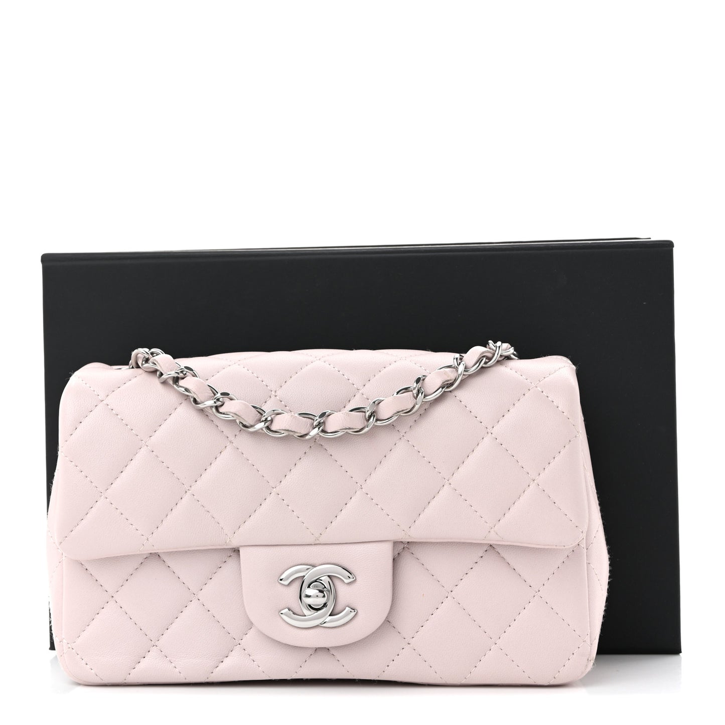 Lambskin Quilted Mini Rectangular Flap Light Pink