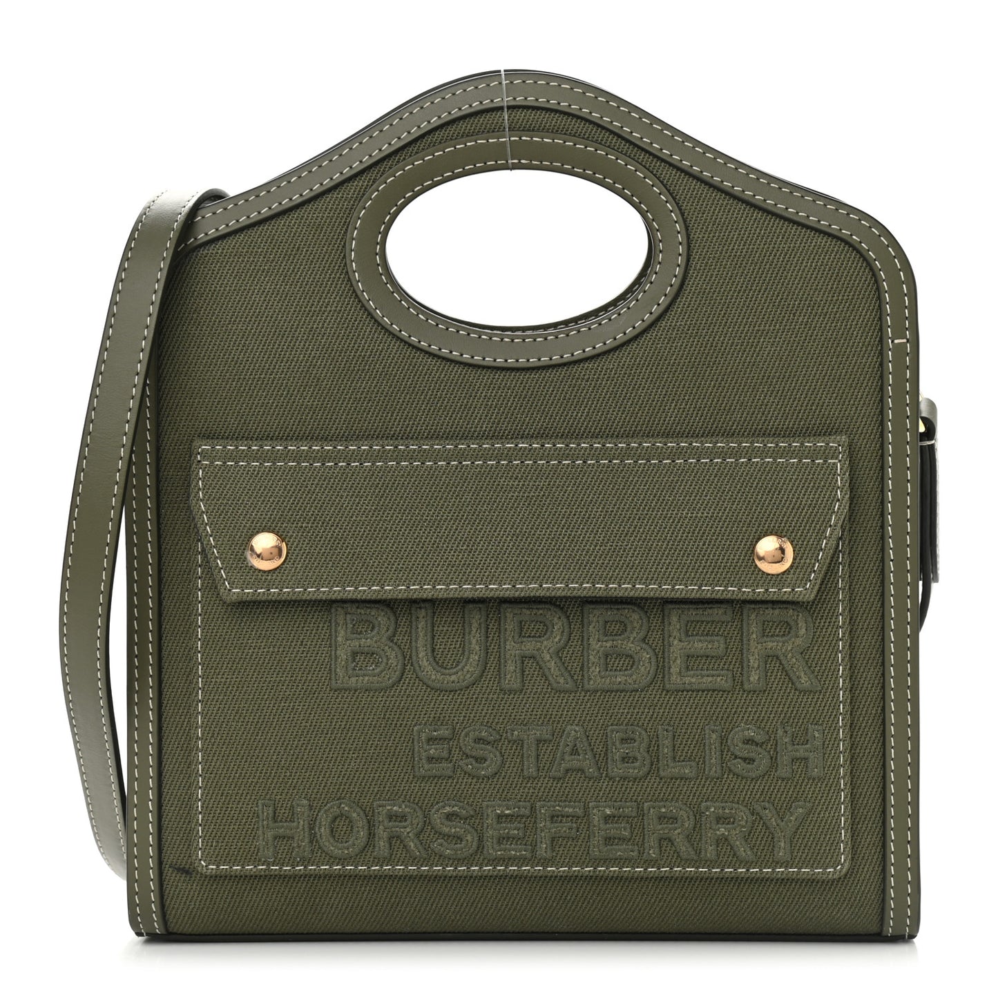 Canvas Calfskin Horseferry Print Mini Pocket Bag Dark Fern Green