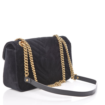 Gucci Velvet Matelasse Small GG Marmont Shoulder Bag Black 3 of 9