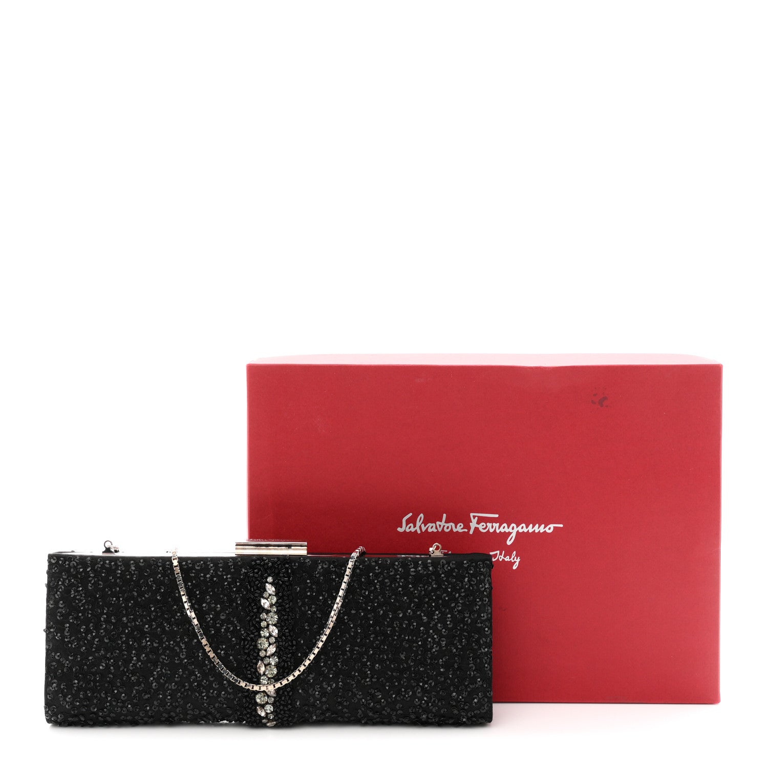 Salvatore Ferragamo Satin Sequin Kameron Clutch Black 11 of 11