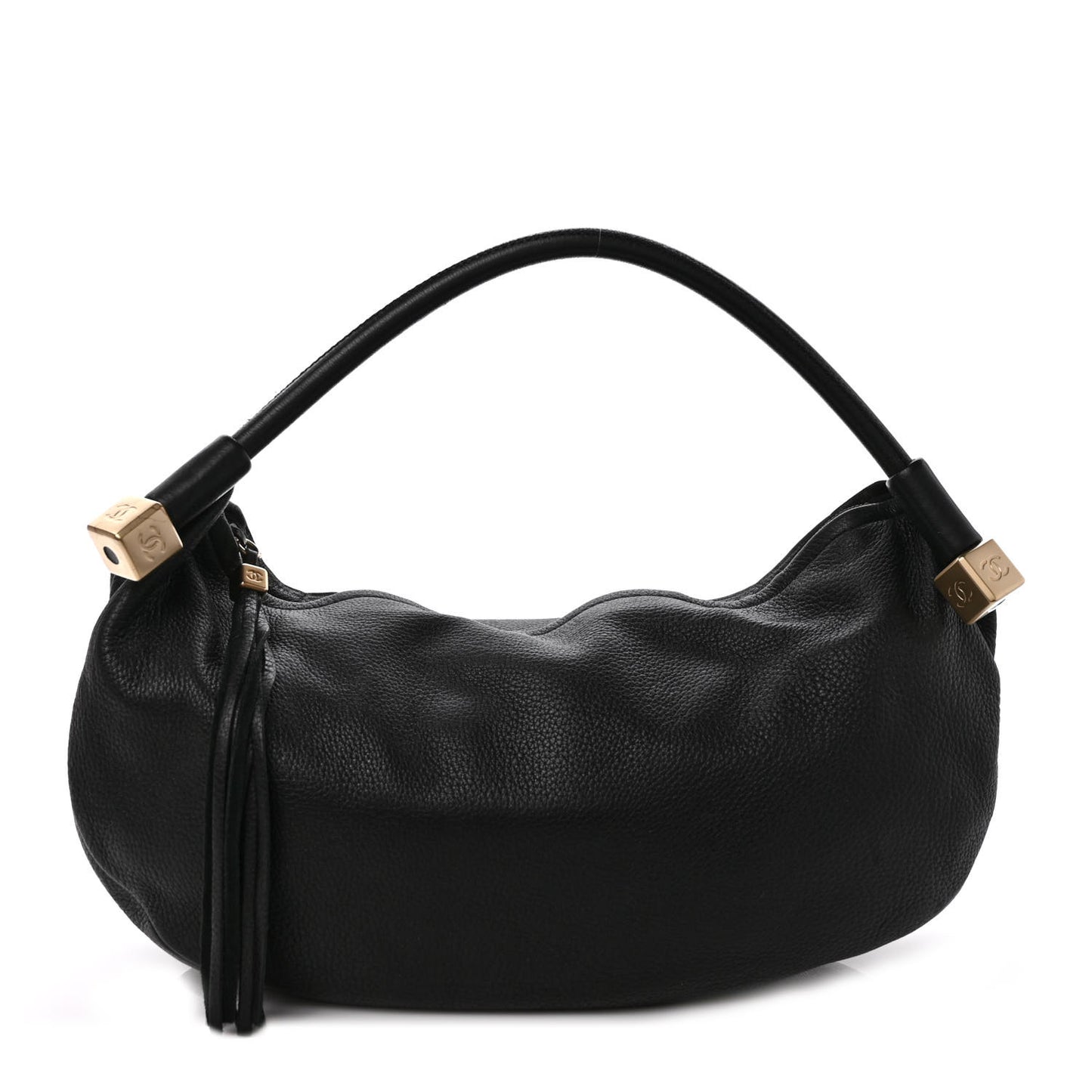 Grained Calfskin Tassel Hobo Black