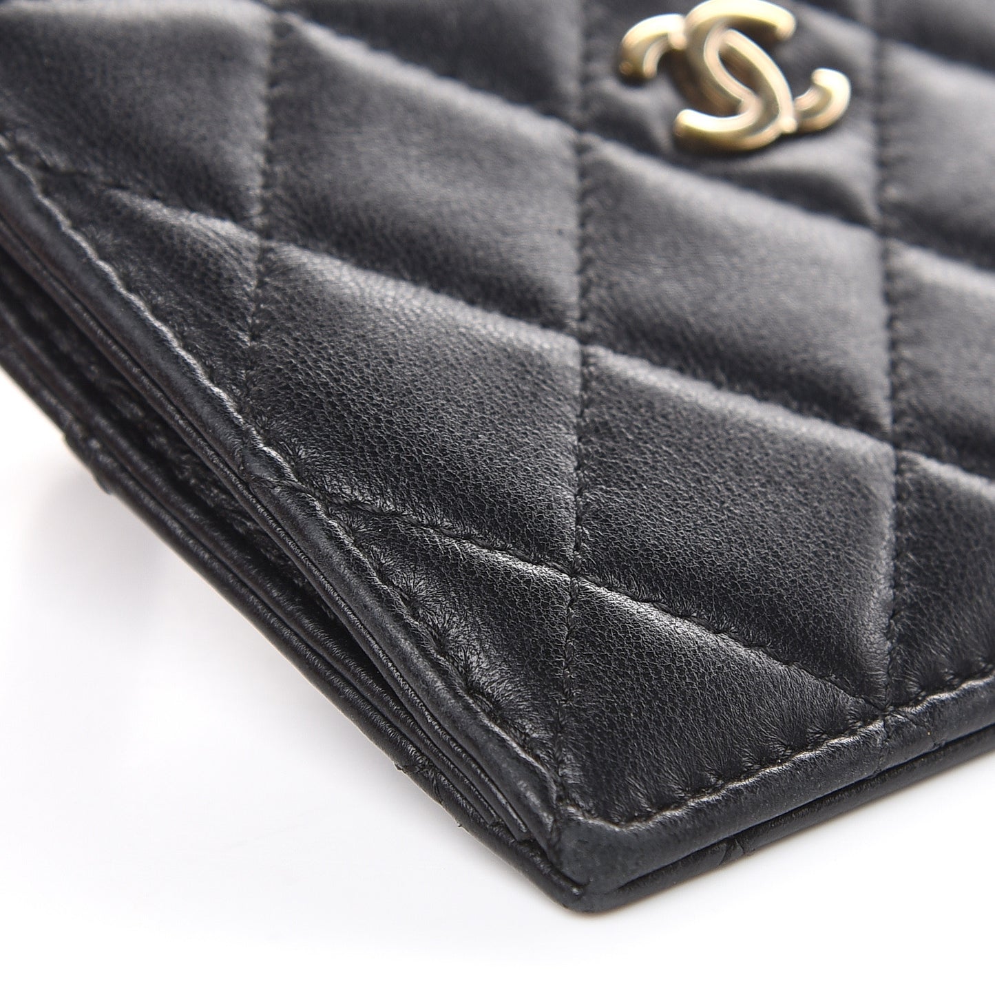 Lambskin Quilted Zip Card Holder Black