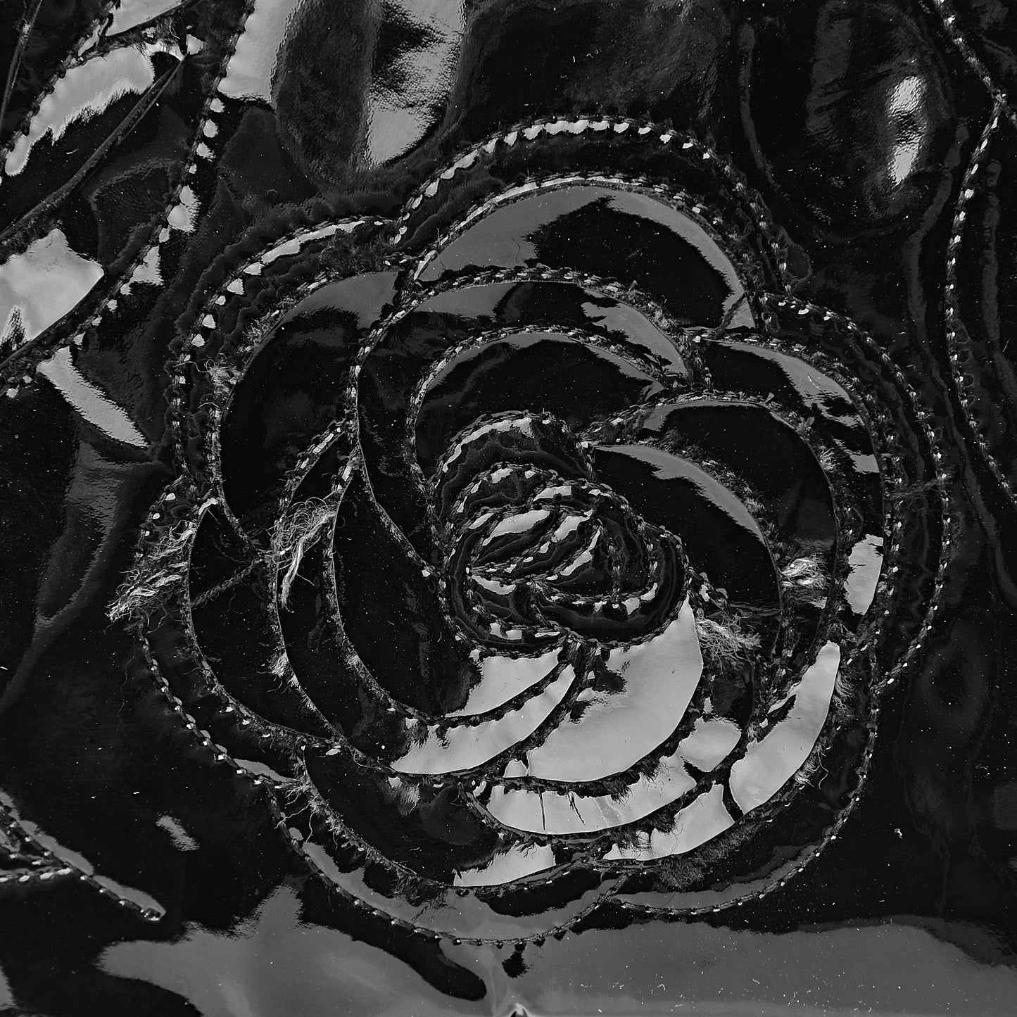 Patent Tweed Maxi Camellia Petals Flap Black