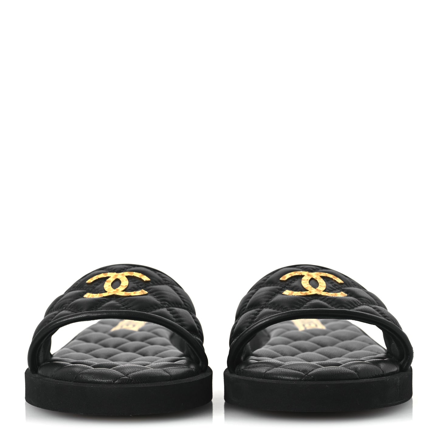Lambskin Quilted Textured CC Mules Sandals 39 Black