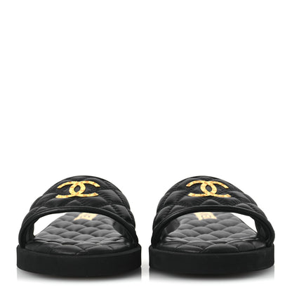 Chanel Lambskin Quilted Textured CC Mules Sandals 39 Black 2 of 11