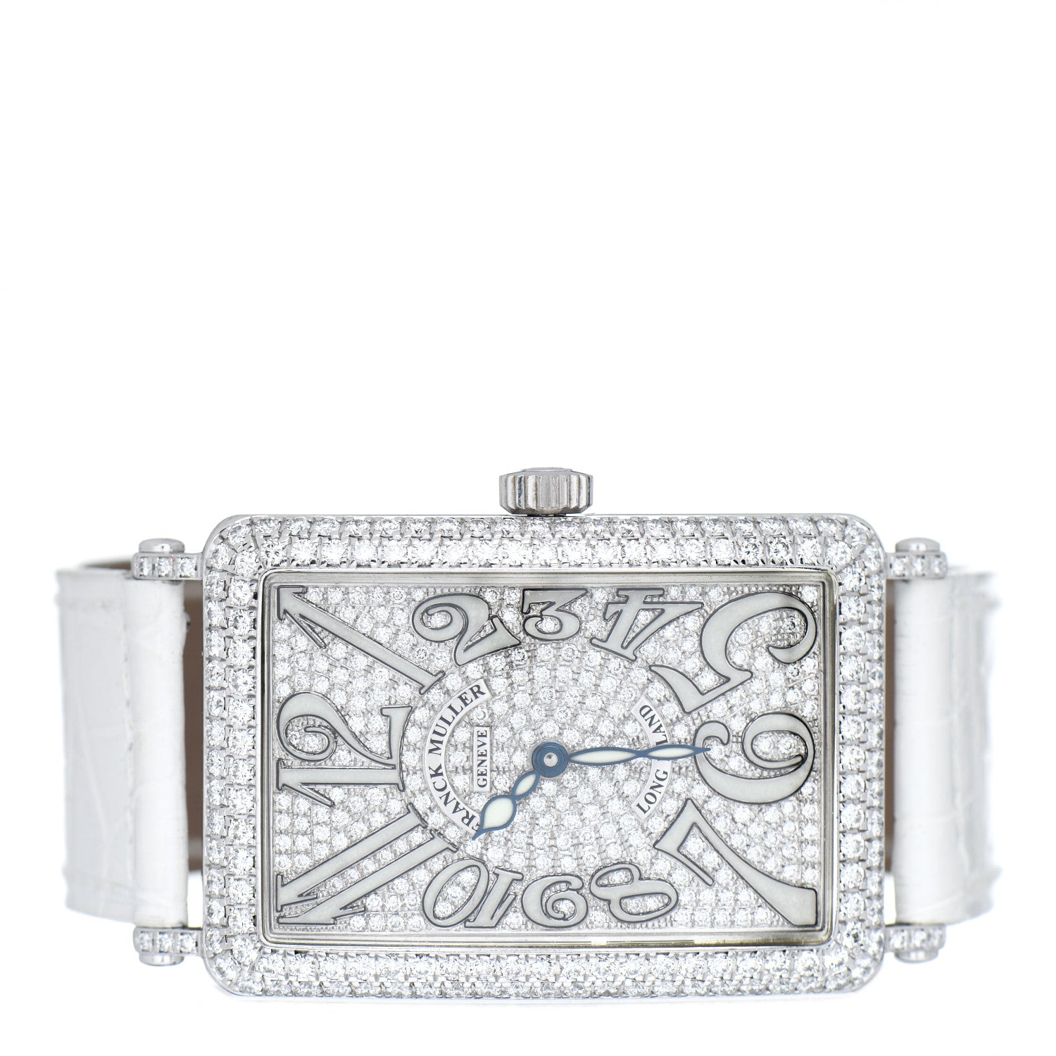 Franck Muller 18K White Gold Alligator Diamond Pave 30mm Long Island Automatic Watch 1150SCDCD 2 of 4