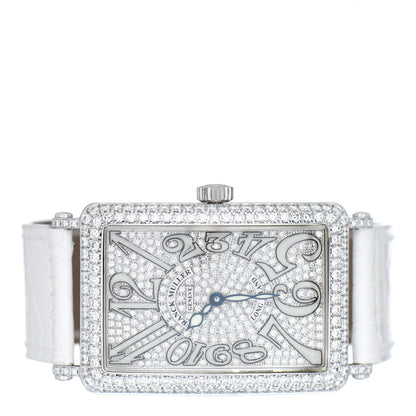 Franck Muller 18K White Gold Alligator Diamond Pave 30mm Long Island Automatic Watch 1150SCDCD 2 of 4