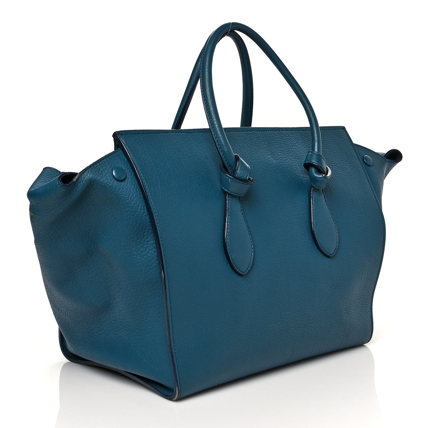 Crisped Calfskin Small Tie Knot Tote Metallic Blue
