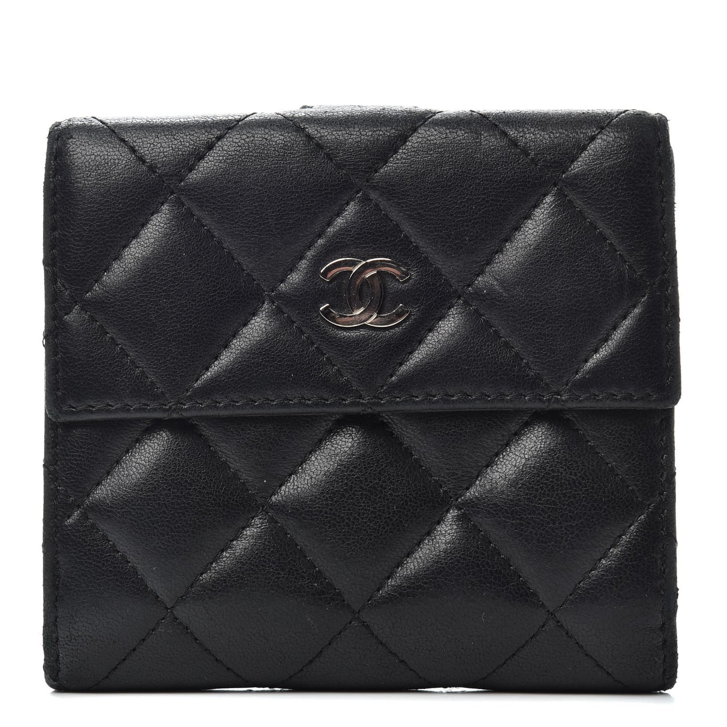 Lambskin Quilted Compact French Flap Wallet Black