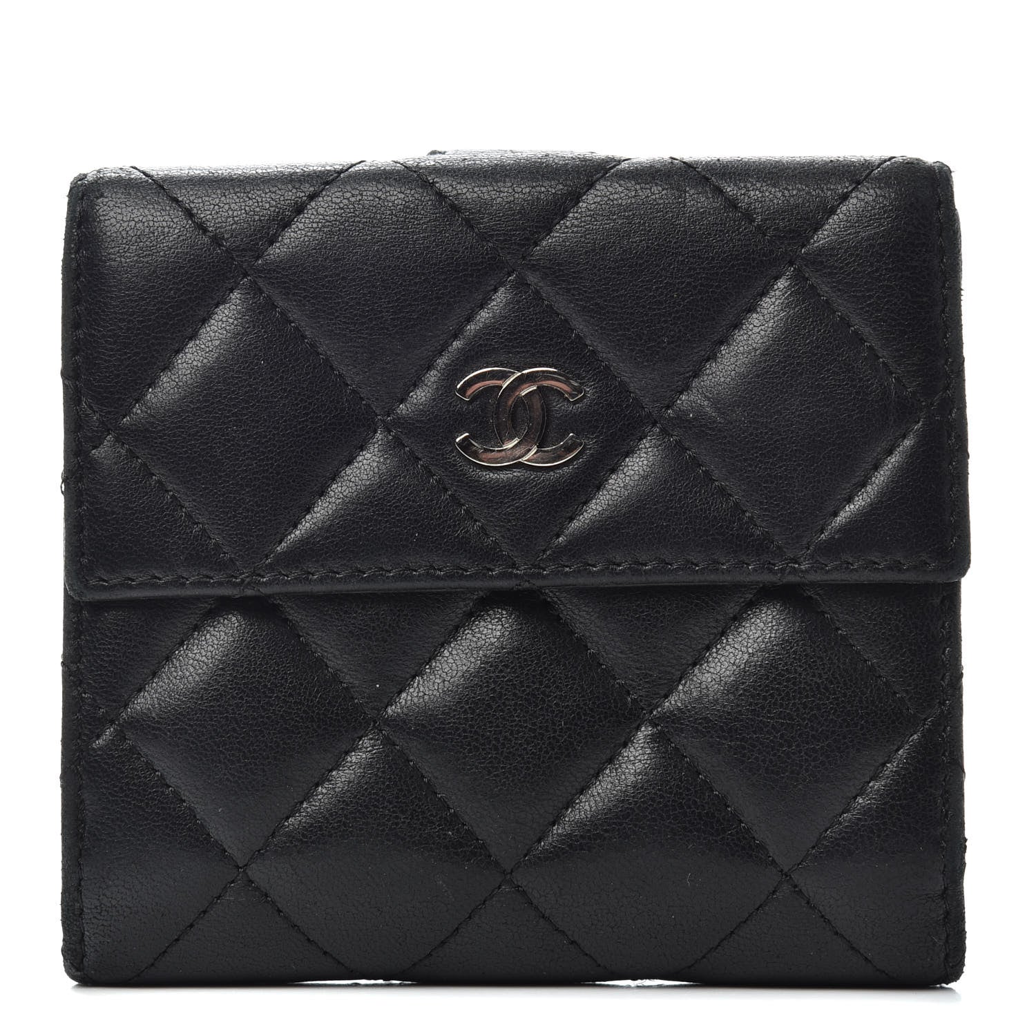 Chanel Lambskin Quilted Compact French Flap Wallet Black 1 of 8